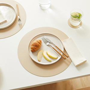 Home Wave 6'lı Bej/taş Renk Suni Deri Amerikan Servis Set Ø 36 Cm