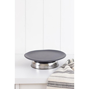 Beige & Stone Alçak Metal Ayaklı 23 Cm Seramik Kek Pasta Yuvarlak Servis/sunum Tabak Stand görseli 1