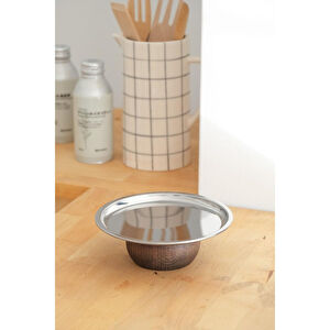 Beige & Stone Ahşap Tabanlı Metal 18 Cm Yuvarlak Servis/sunum Tabak Dekoratif Stand