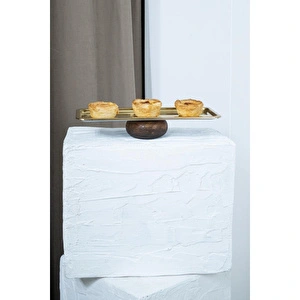 Beige & Stone Ahşap Ayaklı Baton Gold Dekoratif 33 Cm Pasta Kek Sunum/servis Tabak Stand görseli 5