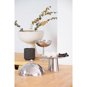 Beige & Stone Çelik Tatlı Pasta Meyve Sunum Fanus 16 Cm & Metal Ayaklı 18 Cm Stand görseli 6