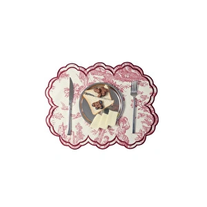 Beige & Stone Bordo Beyaz Vintage Nakış İşlemeli Amerikan Servis 2'li görseli 3