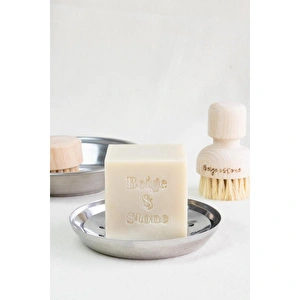 Beige & Stone Doğal Mutfak Seti | 11,5 Cm Çelik Sabunluk & Zeytinyağlı Katı Bulaşık Sabunu 200 Gr görseli 1