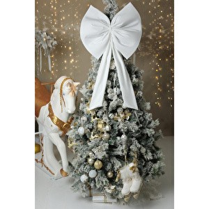 Kurdele Yıllbaşı Ağaç Süs Noel Beyaz Fiyonk 55x50 Cm Büyük