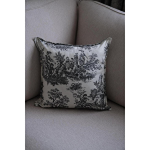 Siyah Vintage Desenli 45x45 Dekoratif Yastık Kılıfı