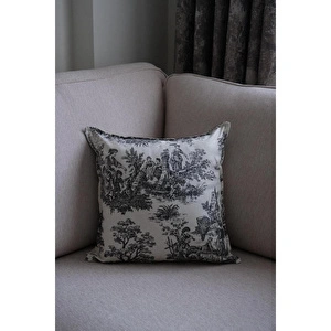 Beige & Stone Siyah Vintage Desenli 45x45 Dekoratif Yastık Kılıfı görseli 2