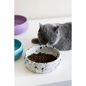Beige & Stone Seramik El Yapımı Mama / Su Kabı (s) - Benekli 14 Cm görseli 1