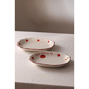 Rakle Pomodoro Stoneware 2'li Kayık Sunum Tabağı Seti 25 Cm