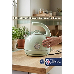 Premier Prk 1215c Retro Tasarımlı Analog Göstergeli Paslanmaz Çelik Hazneli Su Isıtıcısı Cool Touch Kettle Yeşil Renk görseli 2