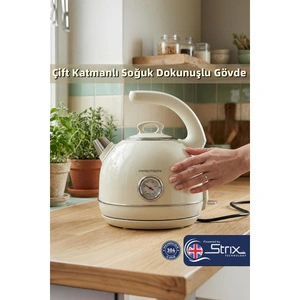 Premier Prk 1215c Retro Tasarımlı Analog Göstergeli Paslanmaz Çelik Hazneli Su Isıtıcısı Cool Touch Kettle Krem Renk görseli 2