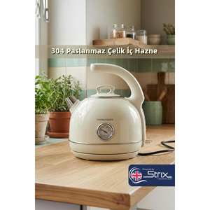 Premier Prk 1215c Retro Tasarımlı Analog Göstergeli Paslanmaz Çelik Hazneli Su Isıtıcısı Cool Touch Kettle Krem Renk görseli 1