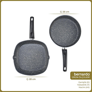 Bernardo Carolin 2 Parça Grill Tava Seti Gri ( 26 Cm -28 Cm)