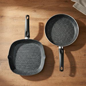 Bernardo Carolin 2 Parça Grill Tava Seti Gri ( 26 Cm -28 Cm)