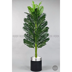 Areka Palmiyesi 150cm Metal Siyah Gümüş Saksıda