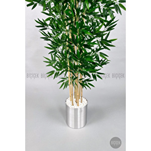 Biçiçek Yapay Bambu Ağacı 170cm Gümüş Metal Saksıda