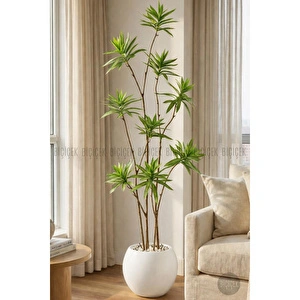 Biçiçek 160 Cm Dragon Bitkisi Yapay Dracaena Küre Saksıda Beyaz görseli 3