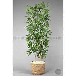 Yapay Bambu Ağacı 140cm Hasır Saksıda Siyah-gümüş