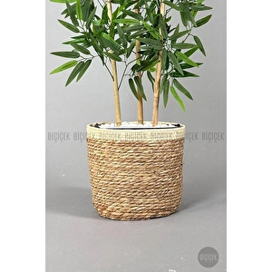 Biçiçek Yapay Bambu Ağacı 140cm Hasır Saksıda Siyah-gümüş görseli 2