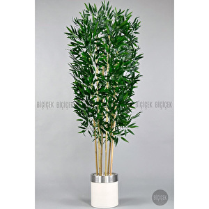 Yapay Bambu Ağacı 170cm Krem Metal Saksıda Gümüş