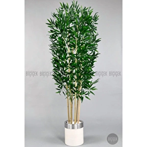 Biçiçek Yapay Bambu Ağacı 170cm Krem Metal Saksıda Gümüş görseli 5