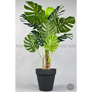 Biçiçek Yapay Ağaç Monstera Bambu Gövdeli 150cm Devetabanı Ağacı Büyük Boy Antrasit Renk Yalı Saksıda görseli 5