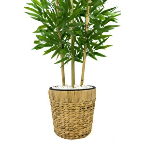 Biçiçek Yapay Bambu Ağacı 140cm Hasır Saksıda Yeşil görseli 5