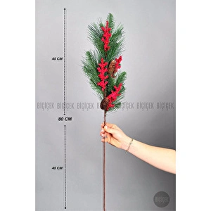 Biçiçek Koki̇na 80 Cm Bol Meyveli̇ Ve Kozalakli Yilbaşi Bi̇tki̇si̇ Tek Dal görseli 2