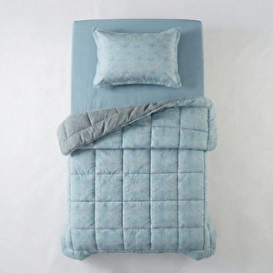 Othello Tek Kişilik Çift Taraflı Welsoft Comforter Yorgan Seti Mavi 155x215 Cm - Dormio Soft Bloom Serisi görseli 4