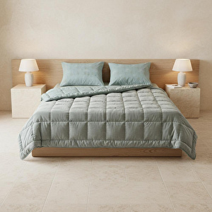 Othello Tek Kişilik Çift Taraflı Welsoft Comforter Yorgan Seti Yeşil 155x215 Cm - Dormio Soft Bloom Serisi görseli 1