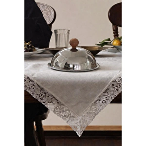 Beige & Stone Ahşap Kulplu Fanus Paslanmaz Çelik Gümüş 18 Cm Tabaklı Kek Pasta Sunum Stand Tepsi görseli 4