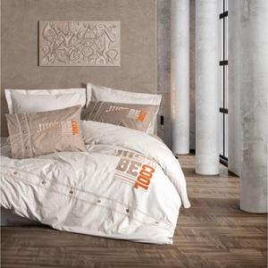 Cotton Box Mood Nakışlı Ranforce Çift Kişilik Nevresim Takımı Cool Kahve görseli 1