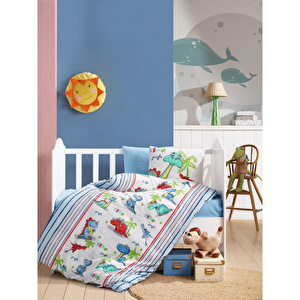 Cotton Box Flanel Bebek Nevresim Takımı Dino Mavi