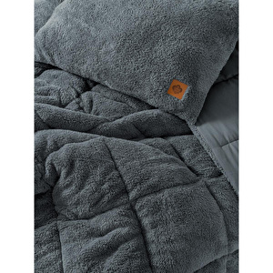 Cotton Box Tek Kişilik Peluş Yorgan Seti Gri 155x215 Cm görseli 2