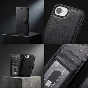 Bloominbag Bloomcase Magic Wallet Oynx Black Apple Iphone 17e / 16e (6.1") Hakiki Deri Çıkarılabilir Cüzdanlı Telefon Kılıfı görseli 2