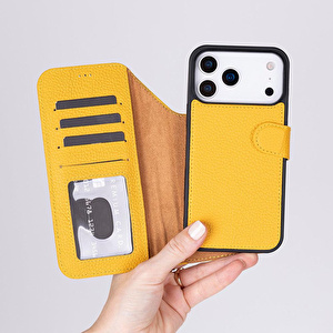 Bloominbag Bloomcase Magic Wallet Honey Apple Iphone 17 Pro (6.3") Hakiki Deri Çıkarılabilir Cüzdanlı Telefon Kılıfı