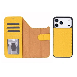Bloominbag Bloomcase Magic Wallet Honey Apple Iphone 17 Pro (6.3") Hakiki Deri Çıkarılabilir Cüzdanlı Telefon Kılıfı