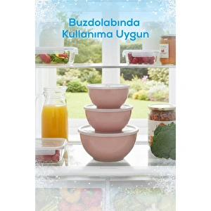 Vienev 12'li Yuvarlak Kase Seti Pembe | 1l, 1.5l, 2.3l, 3.3l | Kapaklı Çok Amaçlı Mutfak Saklama Kabı görseli 3