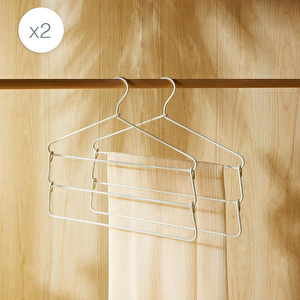Ocean Home Textile 2'li 3 Katlı Ekru Renk Kumaş Kaplı Metal Giysi Askısı 42 X 41 X 0.5 Cm
