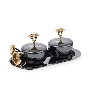 Cornella Rose Tabak Standlı Tuzluk Biberlik Silver - Gold Büyük En:15 Cm X Boy:27 Cm görseli 2