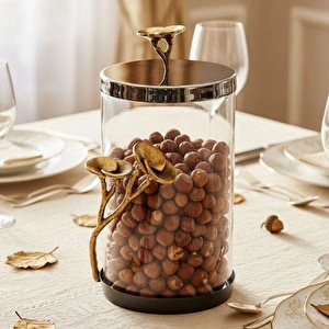 Cornella Rose Dekoratif Cam Kavanoz Silver - Gold Büyük Ağız :12 Cm X Boy:22 Cm X Tüm:26 Cm