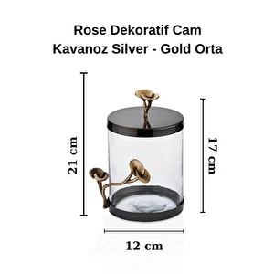 Cornella Rose Dekoratif Cam Kavanoz Silver - Gold Orta Ağız:12 Cm X Boy:17 Cm X Tüm:21 Cm görseli 4
