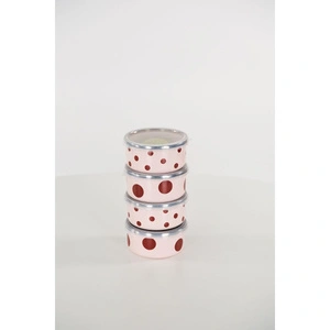 Emaylabxpeppythings Cherry Emaye 4’lü Kapaklı Kase Çerezlik, Kahvaltılık, Reçellik, Zeytinlik, Sunumluk Seti 8cm 200 Ml görseli 2
