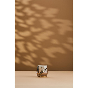 Cornella Ivy Antik Gold Detaylı Krem Ombreli Cam Şamdan Ağız:7 Cm X Boy:9 Cm