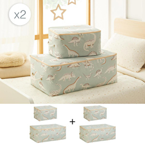 Ocean Home Textile 4'lü Çocuk Odası Dinozor Hurç Set 2 Adet 30 X 22 X 18 / 2 Adet 52 X 28 X 21 Cm