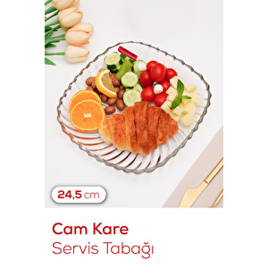 Vienev Cam Kare Sunum Ve Servis Tabağı 24,5 Cm görseli 1