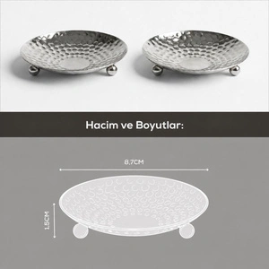 Vienev 2'li Gümüş Renk Metal Mini Lokumluk - Dövme Desenli Sunum Tabağı görseli 6