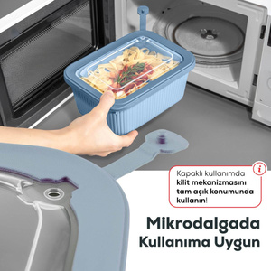 Vienev 3'lü Mikrodalga Ve Difrize Uygun Vip Kapaklı Özel Saklama Kabı Seti Mavi görseli 4