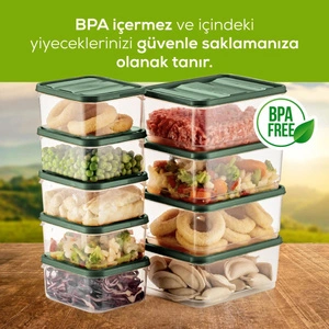 Vienev 10'lu Buzdolabı Düzenleyici Organizer Mikrodalgaya Uygun Difriz Saklama Kabı Yeşil görseli 4