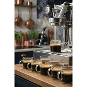 Vienev Şeffaf Kulplu 6'lı Cam Espresso Bardağı Seti - 95 Ml