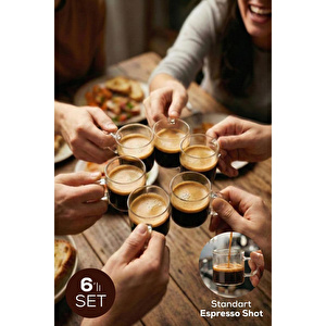 Vienev Şeffaf Kulplu 6'lı Cam Espresso Bardağı Seti - 95 Ml